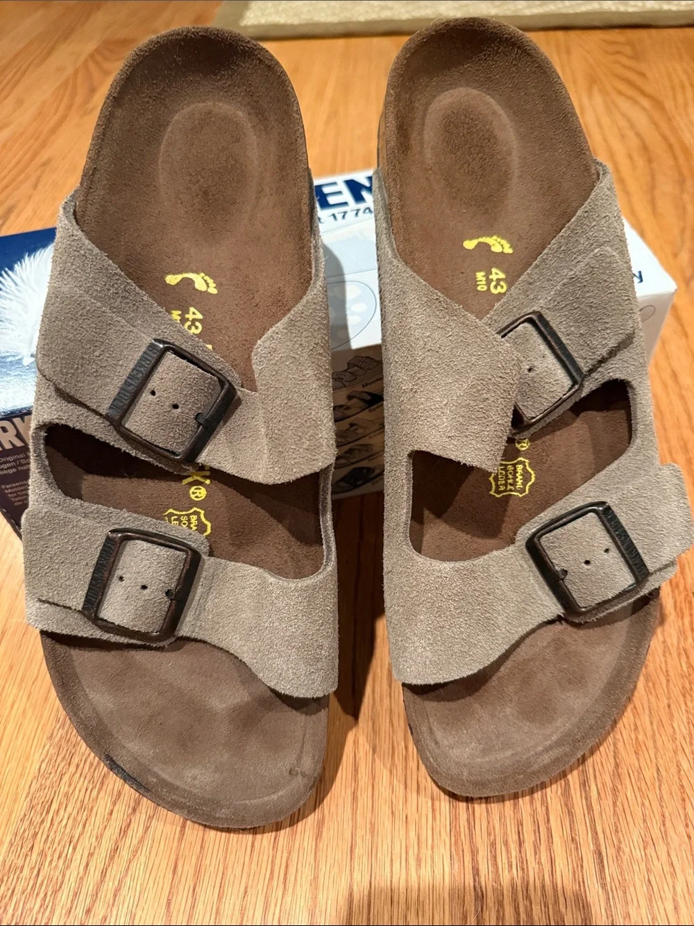 Birkenstock Taupe Suede Double-Buckle Slide Sandals